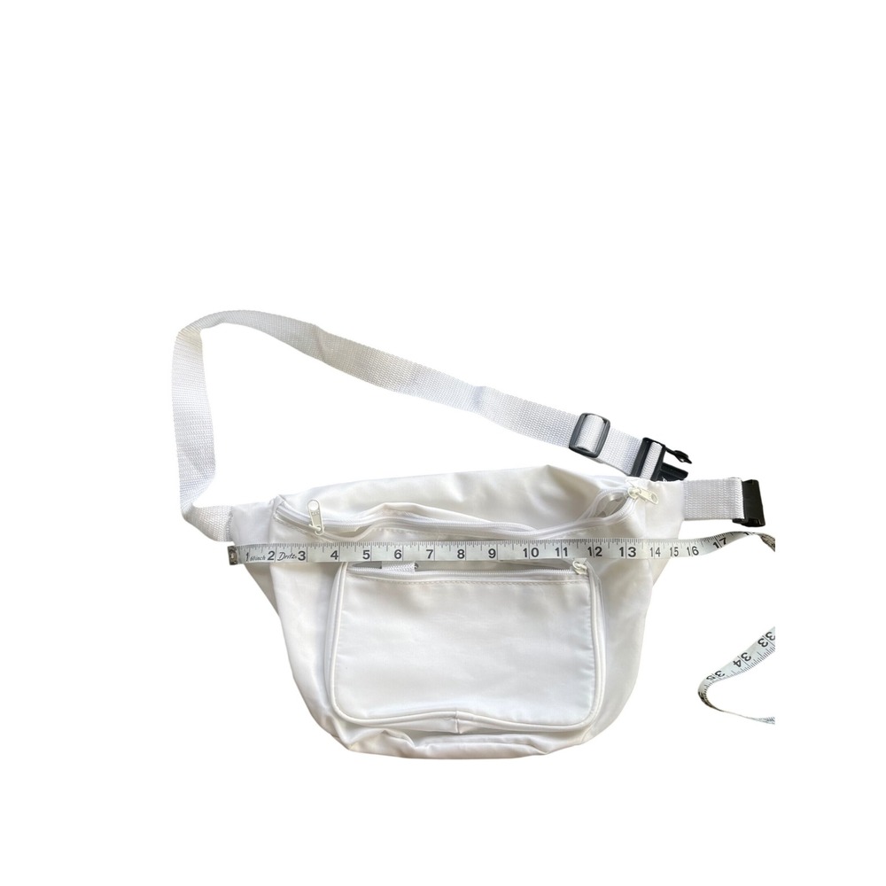 White Nylon Multi Pocket Fanny Pack Waist Bag Adjustable Strap Travel Festival